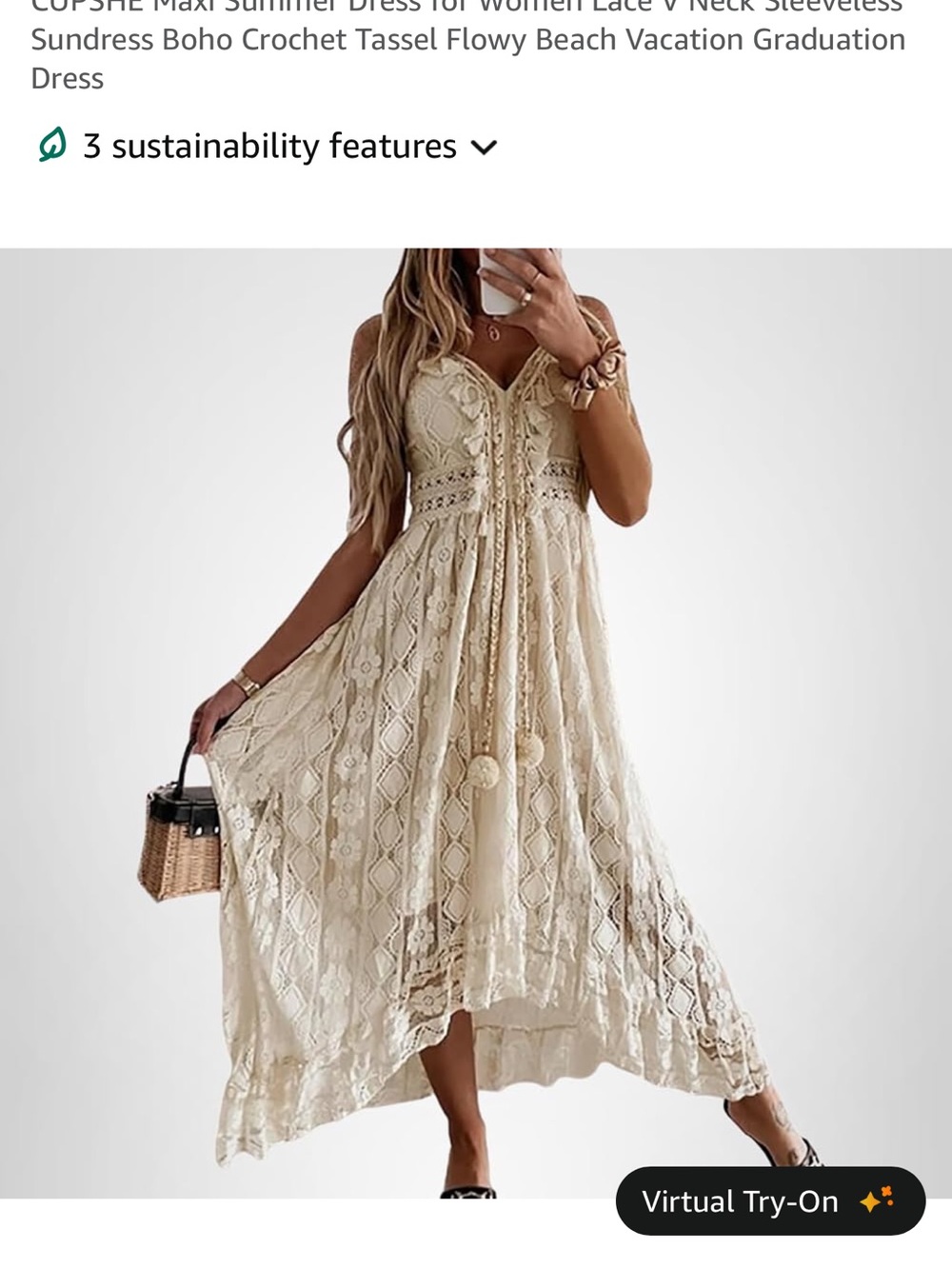 Cupshe Cream Lace Maxi Dress with Tassel Tie - Picture 5 of 8